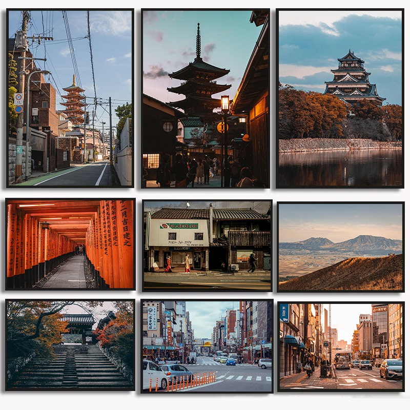Vintage Collectible Posters - Vintage Japon Simgesel Yapıları Koleksiyonu Kanvas