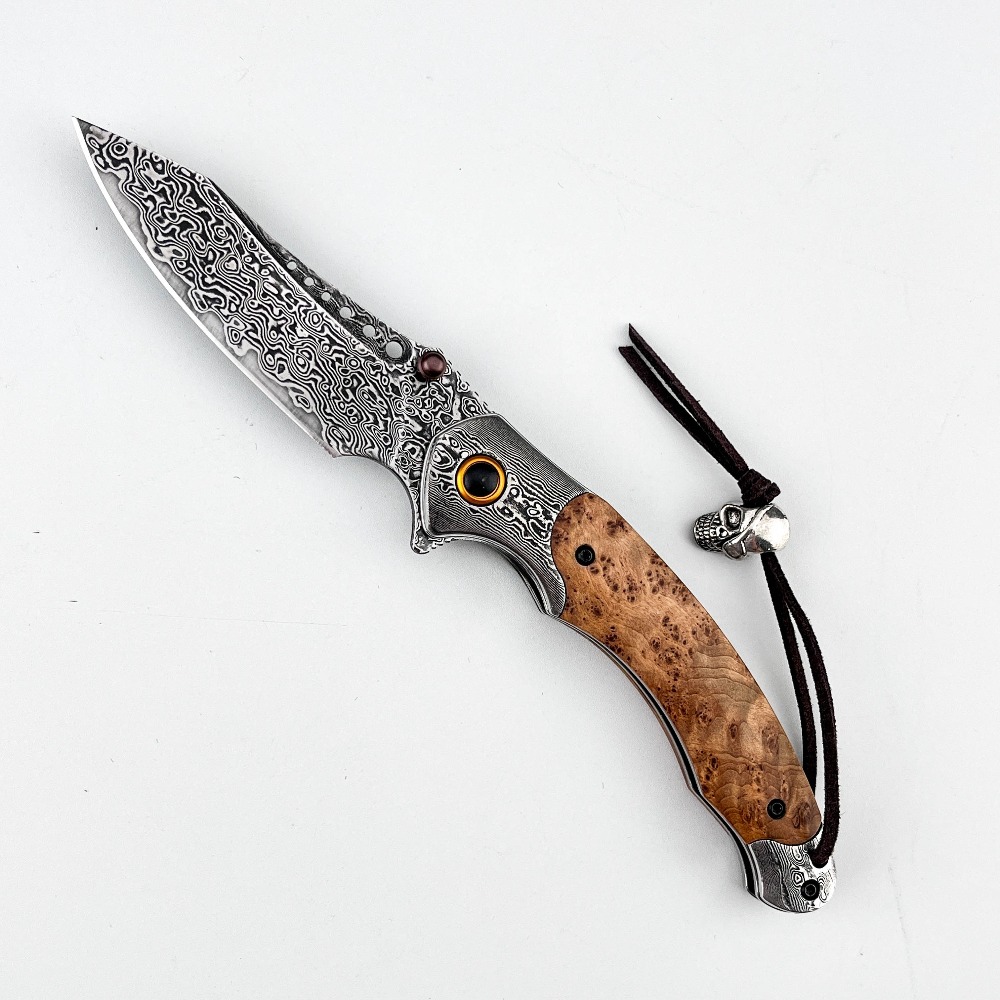 Vintage Collectible Knives - Yüksek Sertlikte Şam Desenli Katlanır Bıçak