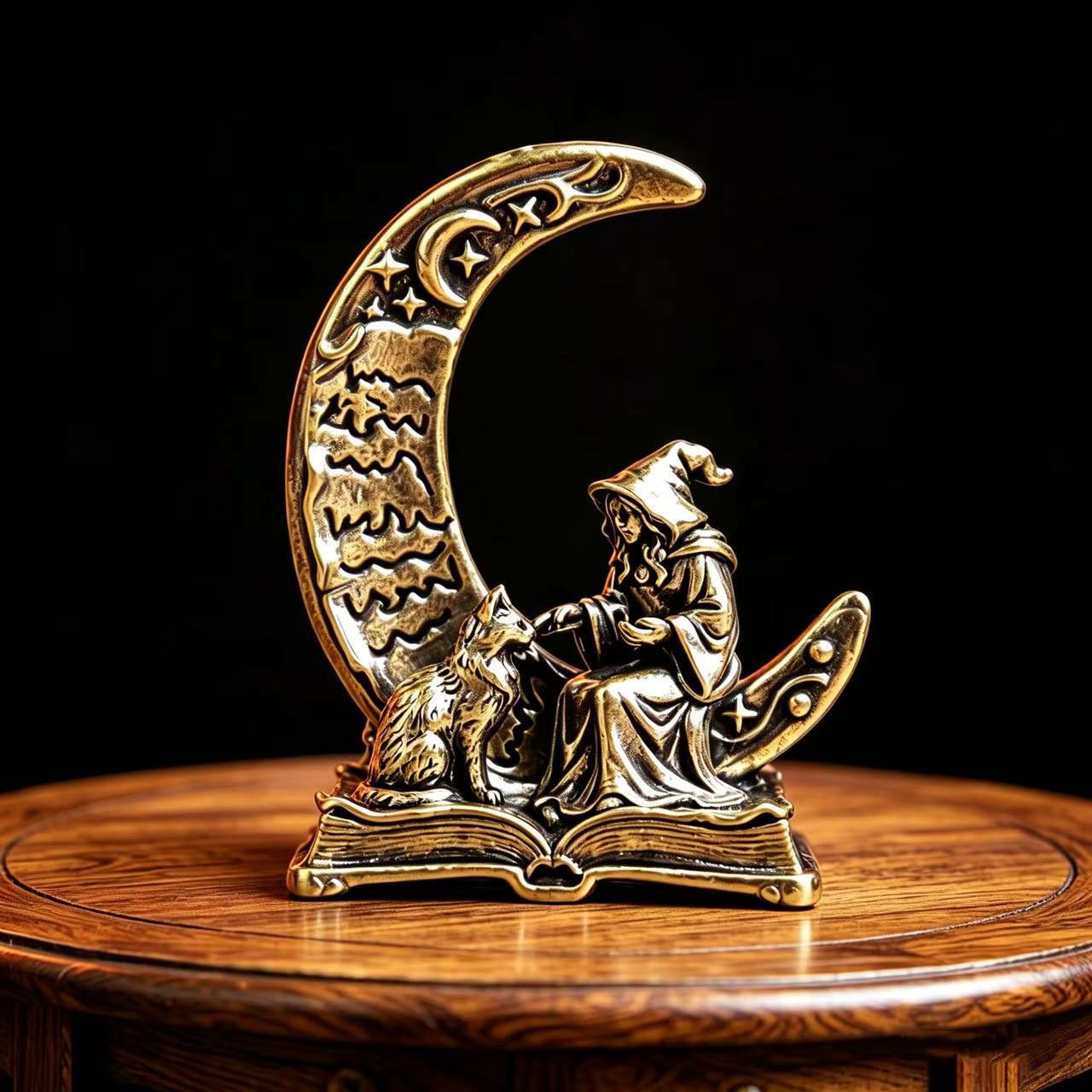 Vintage Collectible Ornaments - Pirinç Ay Cadısı Dekorasyon Heykeli Kedi