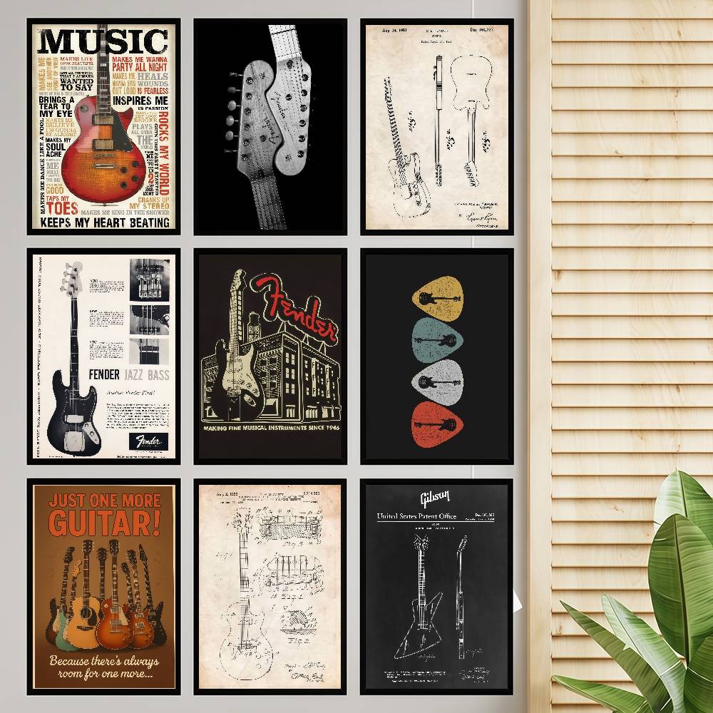 Vintage Collectible Posters - Gitar Koleksiyonu Kendinden yapışkanlı sanat posterleri