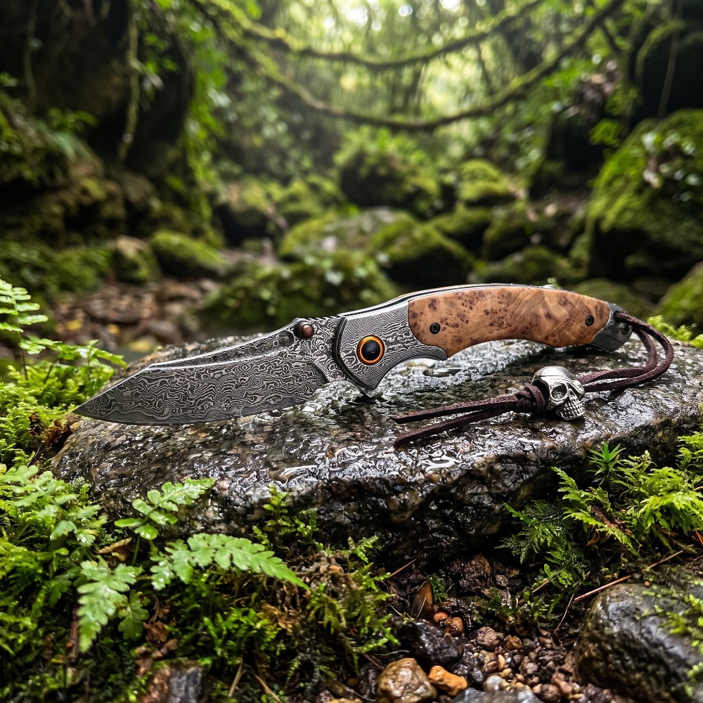 Vintage Collectible Knives - Yüksek Sertlikte Şam Desenli Katlanır Bıçak